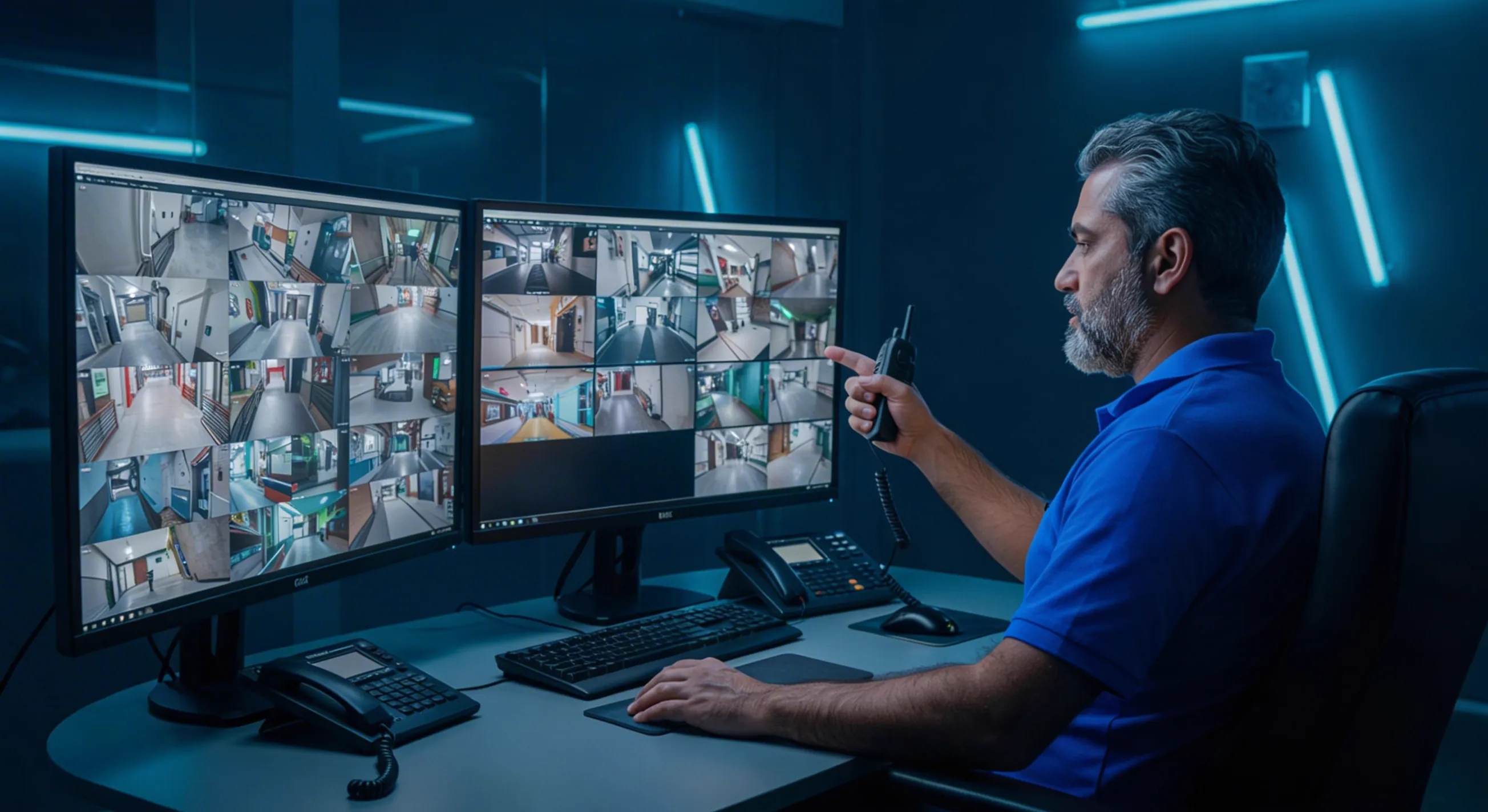 Centro de Controle Operacional Jumper com operador monitorando câmeras
